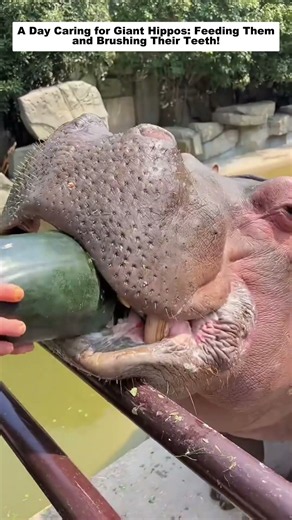 A Day Caring for Giant Hippos: Feeding Them and Brushing Their Teeth!
