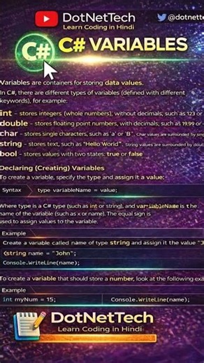 Learn C# in a simple and quick way 🚀Perfect for beginners to understand coding concepts easily.