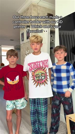 They each picked and printed their own controller holder Which one would you choose? The boys chose existing designs through the Bambu Handy app and printed them on our 3D printer 😊 We didn’t design the files ourselves.