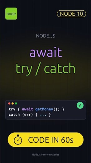 NODE-10 | Error Handling with async/await (try/catch) in 60 Seconds #shorts #javascript #coding #web