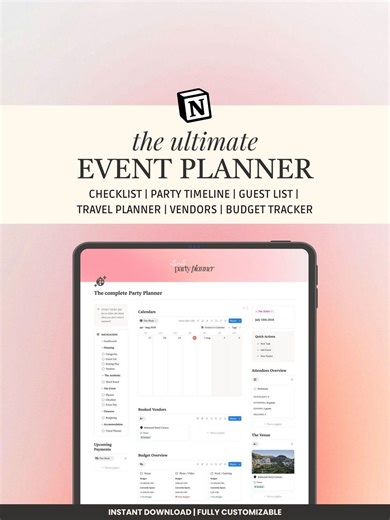 Event Planner Notion Template Party Planning Birthday Organiser Digital Event Itinerary Party Scheduler Guest List Baby Shower Planner Bride - Etsy