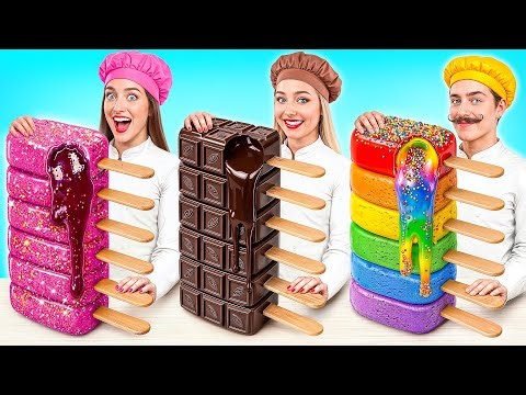 Rainbow VS Chocolate VS Pink Color Cooking Challenge by Bubba DO Challenge