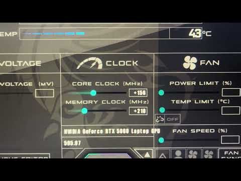 I overclock an RTX 5060 laptop GPU with MSI Afterburner and run the 3dMark Steel Nomad benchmark.