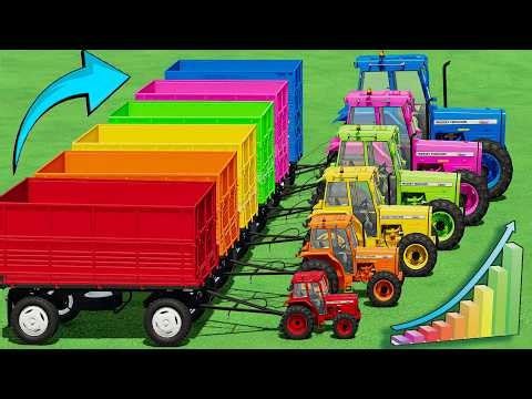 Mini to BIG EPIC Tractors and FRUIT TRAILER VS HARD MUDDY PARKOUR with TESLA TRUCKS - FS22