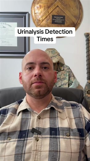 Urinalysis detection times for substances vary for one time use. Longest detection time is up to five days. #militarylawyer #militaryattorney #marines #army #urinalysis Military Lawyer Jacksonville, NC Military Lawyer Fayetteville, NC Military Lawyer representing service members in Jacksonville, NC (Camp Lejeune), Fayetteville, NC (Fort Bragg), CONUS, and world wide.