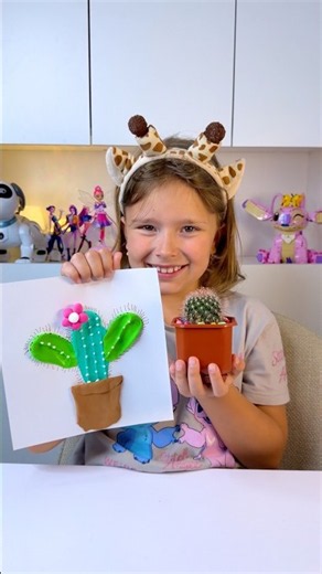 DIY Cute AIR CLAY Cactus Painting 🌵 Easy 3D Canvas Art For Kids #diy #viral #craft #kids