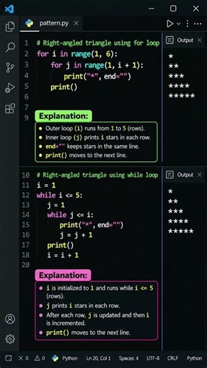 Right-Angled Triangle Using For & While Loop in Python | CBSE Class 11 & 12 | #shorts