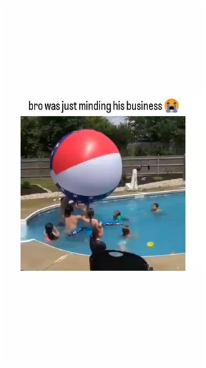 funny videos on Instagram: "This instagram reel features a 5-second video clip of a backyard pool party where a young boy, standing innocently by the edge, gets suddenly bowled over by a large American-flag beach ball thrown by a girl, capturing a classic "wrong place, wrong time" mishap. , an account dedicated to viral, decontextualized human fails and funny moments, this clip quickly garnered 380k+ views and 65 replies within hours, emphasizing its broad appeal through relatable chaos. User re