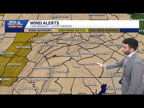 Early AM rain Monday, then strong winds Monday afternoon through Tuesday