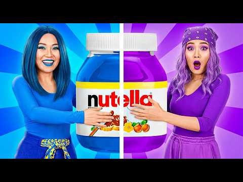 BLUE VS VIOLET FOOD CHALLENGE! 💙💜 Eating Only ONE Color Food For 24 Hours by 123 GO! ✨