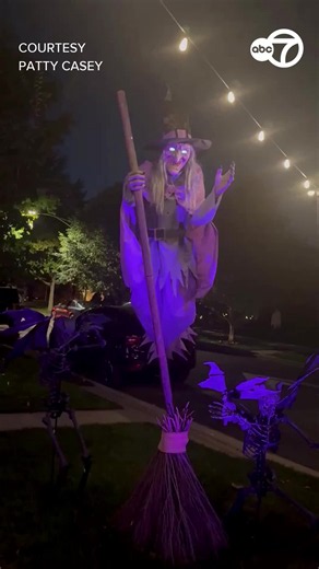 The Casey family shows off their witch themed Halloween display in Chicago. #Halloween