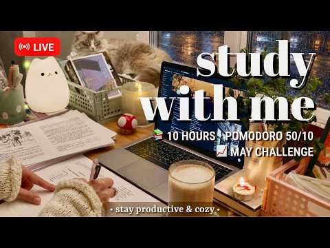 Challenge | 10 Hours • Study With Me • Pomodoro 50/10 | Relaxing Fireplace Sound