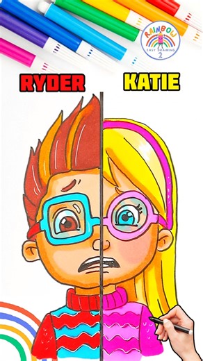 Draw PAW Patrol Simple | Ryder VS. Katie Wow Tutorial 🌈👦🏻👧🏼 #pawpatrol #shorts #forkids #surprise