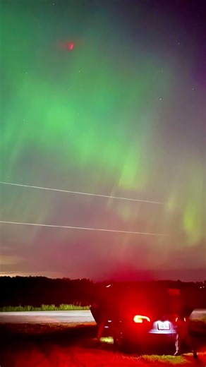 The Northern lights Aurora borealis in Niagara Falls, Canada
