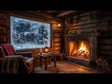 Dangerous Storm, Peaceful Shelter | Fire Crackles While Blizzard Howls