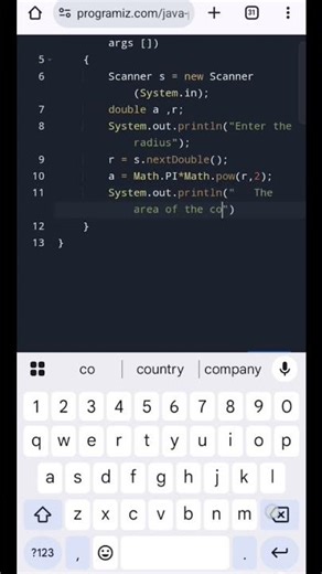 The java program to calculate the area of the circle #coding #shorts #trending