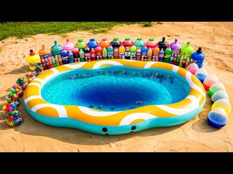 Big Swimming Pool Soda Experiment! Coca-Cola, Fanta, Sprite, Balls & Mentos