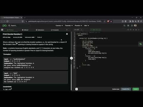 Print Bracket Number | GeeksforGeeks GFG Solution in C++ | Stack | DSA