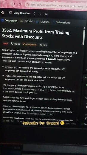 LeetCode 3562 📈 Max Stock Profit with Discounts | Java C++ Python | #Shorts #programminglanguage