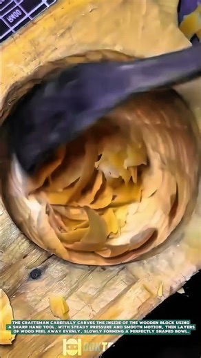 Peeling Thin Wood Layers Inside a Wooden Bowl – Satisfying jobs and machinery in the world
