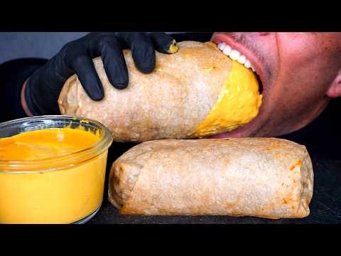 GIANT BURRITO ASMR CHEESE SAUCE BIG BITES EATING CHALLENGE JERRY MOUTH SOUNDS YUM YUM