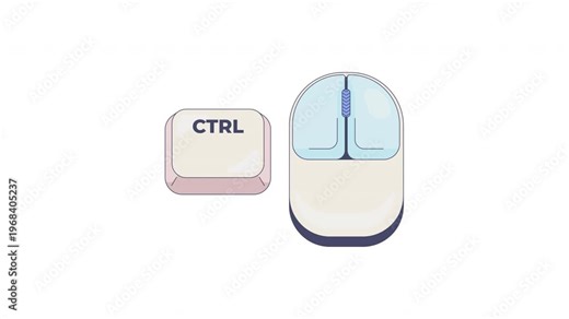 Ctrl with left mouse click keyboard shortcut keys animation. Command for multiple item selection. File management. Animated hotkey combo buttons for pc, laptop. 4K video. Computer press action