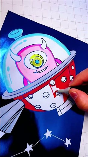Pink Alien UFO Coloring 🩷🛸 | Marker Art Timelapse | Art Short