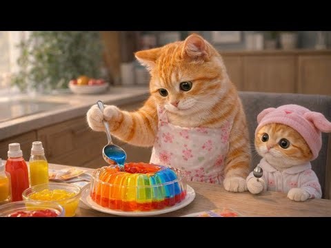 🌈😺 Tiny Chefs, Big Magic! The Cutest Rainbow Jelly Moment Ever 🍮🐾