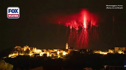 Incredible 'red sprites' lightning captured above French mountain village