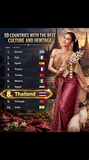 According to global rankings by U.S. News & World Report, the top 10 countries with the best culture and heritage in the world. * Accolade of World Cultural Heritage: Reaffirming the robustness of cultural capital through the inscription of Thai Khon as an Intangible Cultural Heritage of Humanity by UNESCO. * Global soft power* Rooted in these invaluable foundations, everything converges into a prominent global manifestation once more, as Visual Capitalist ranks Thailand 8th in the world among t
