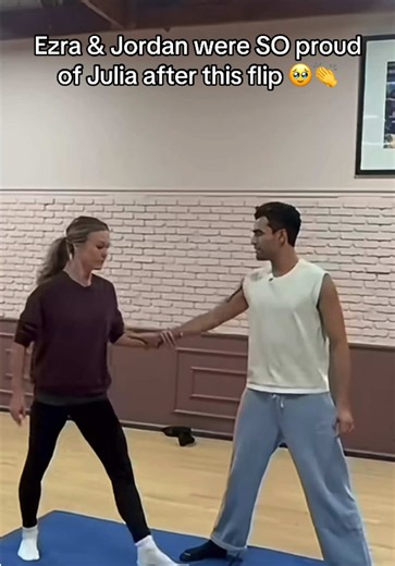 Julia Stiles nailed that flip! 🙌 Ezra and Jordan were so proud of her, and her reaction afterward made it even better! 🥹👏 Can’t wait to see what Julia & Ezra bring to Mariah Carey Night tomorrow! ✨ @JStiles @Ezra Sosa #DWTS #DancingWithTheStars