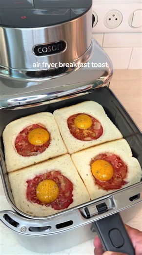 Air Fryer Breakfast Toast with Mortadella, Cheese & Runny Egg