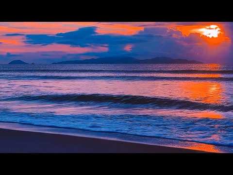 Ruby Sunset Beach Waves | Relaxing Ocean Calm Evening View