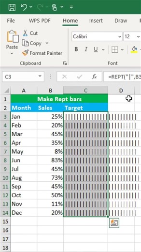 Create bars & visuals using REPT 🔥One formula = smart dashboard ⚡