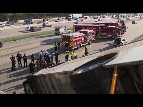 13 hospitalized after Houston METRO bus veers off overpass after crash, police say
