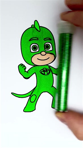 ⏪ Reverse Play 💚 Gekko from PJ Masks 😻🦎 #diy #easy #glitter #art #pjmasks #kids #color #trending