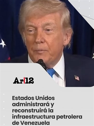 ESTADOS UNIDOS ADMINISTRARÁ VENEZUELA Y ANUNCIÓ UN PLAN PARA RECONSTRUIR SU INFRAESTRUCTURA PETROLERA Declaraciones desde conferencia oficial. Donald Trump afirmó que Estados Unidos se asegurará de que Venezuela sea “administrada correctamente” y anunció un plan para la reconstrucción de la infraestructura petrolera del país. Según explicó, las obras serán financiadas inicialmente por compañías petroleras, que luego serán reembolsadas por los trabajos realizados. 📺 Modo Finde 🎙️ Aldana Flores,