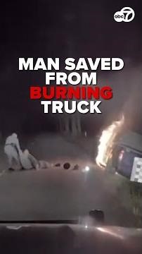 MAN RESCUED FROM TRUCK JUST MOMENTS BEFORE IT GOES UP IN FLAMES