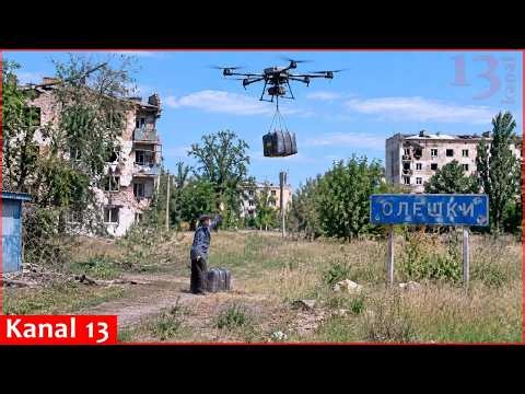 Drone-delivered aid reaches desperate civilians in Russian-occupied Oleshky - Video