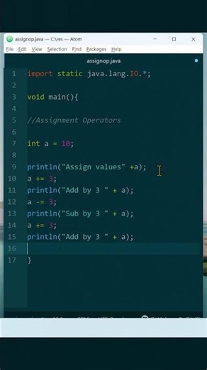 assignment operators in java #java #python #java #php #ai #coding #programming #code #phpru15