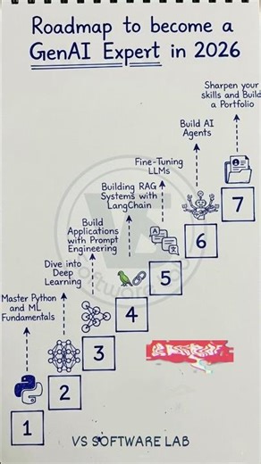 7 Steps to Master Generative AI: From Python to AI Agents #genai #airoadmap #machinelearning #llm