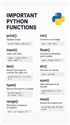 Top 10 Most Important Python Functions You Must Know! 🚀 Python Tutorial for Beginners #python