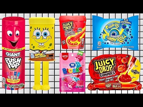 Satisfying ASMR Giant Push Pop Candy Jelly Gummy Food Challenge Mukbang Unboxing Snack Box