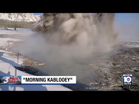 Black Diamond Pool at Yellowstone National Park explodes with sudden, muddy eruption