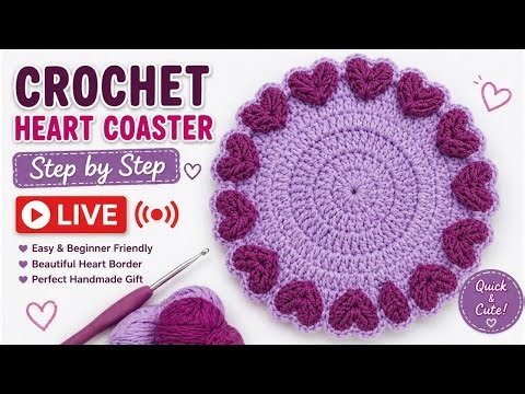Crochet Heart Coaster 💜 Easy DIY | Beginner Friendly & Cute Gift Idea 🧶✨ #Crochet #DIY #Handmade