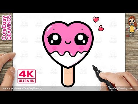 How to Draw a Cute Kawaii Love Heart Ice Cream, Easy Step by Step for Kids and Toddlers
