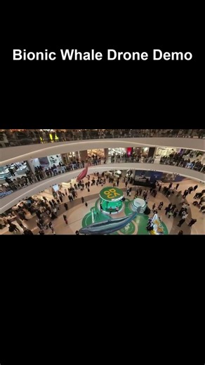 Two Bionic Whale Drones Flying in a Mall Atrium | Indoor Event Show