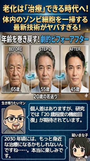 老化は「治療」できる時代へ！体内のゾンビ細胞を一掃する最新技術がヤバすぎる！#shorts #老化防止 #寿命延長 #最新科学 #生き残りたいマン
