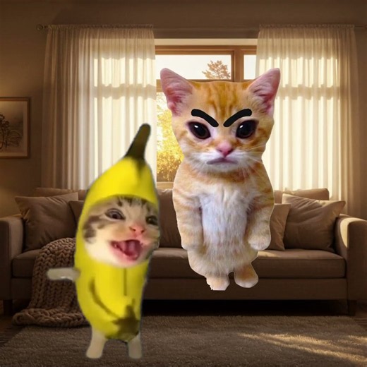 Banana Cat and El Gato scare each other 😼