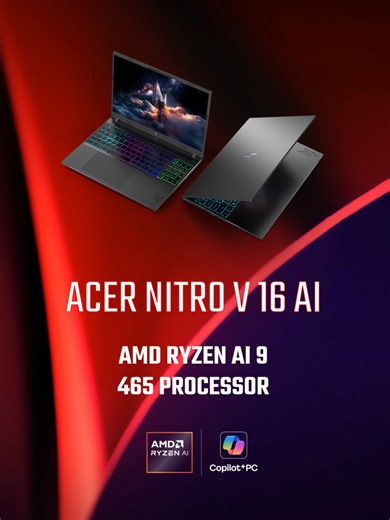 Just announced: the #AcerNitroV 16 AI 👀 Powered by up to the AMD Ryzen AI 9 465 processor, up to NVIDIA GeForce RTX 5070 Laptop GPU, and a WUXGA display with 180Hz refresh rate. Precision, speed, and AI-driven performance for gamers and creators.✅ @‌NVIDIAGeForce #AcerNewProduct #GeForce #RTXON